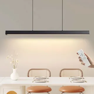 FANLG 100CM Pendelleuchte Esstisch, LED Hängelampe schwarz Dimmbar mit Fernbedienung, 40W Moderne Linear Hängeleuchte Esstischlampe hängend Höhenverstellbar für Esszimmer Küche büro