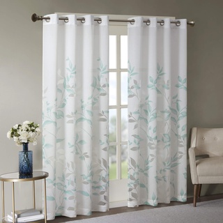 Madison Park Cecily Halbtransparenter einzelner Fenstervorhang, Ausbrenner, botanischer Druck, einfach aufzuhängen, passend für Stangen mit einem Durchmesser von bis zu 3,2 cm, 127 x 213,4 cm, Blätter