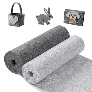 moinkerin Filzstoff 2 Rollen 150cm x 30cm x 3mm Filz Meterware zum Zuschneiden Filzrolle für Patchwork Näharbeiten Dekofilz Filzmatte für Aufbewahrungstaschen Heimdekoration (Aschfarben + Dunkelgrau)