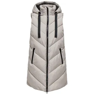 JdY Damen Winter Weste Skylar Lang Wattierte Puffer Stepp Jacke ohne Ärmel Basic mit Kapuze & Zip, Farben:Beige, Größe:XXL