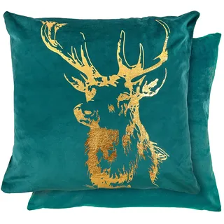 Emma Barclay XMVSTGEGN Samt Hirsch - weicher Plüsch Kissenbezug mit Foliendruck in Smaragdgrün - 17x17 (43x43cm), XMVSTGEGN