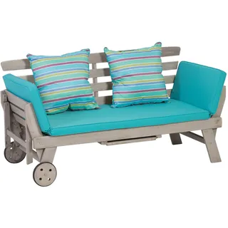 greemotion Multifunktionsbank Maui aus Akazienholz FSC® 100%, Holzbank mit Rollen und klappbaren Armlehnen, Gartenbank als Liege oder Bank nutzbar, Circa 178 x 90 x 78 cm