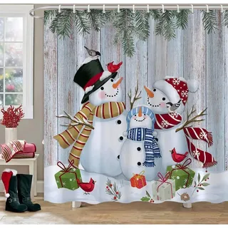 Duschvorhang Weihnachten Winterurlaub Duschvorhänge 180 x 180 cm Wasserdicht Waschbar Bad Vorhäng für Badzimmer mit 12 Haken, Stil K