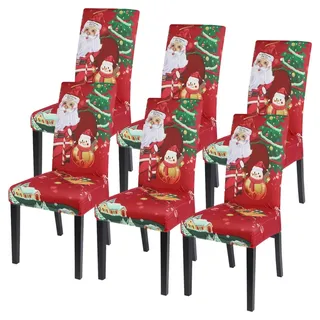 SearchI 4/6 PCS Weihnachtlich Stuhlhussen Stretch Weihnachten Stuhlbezug Universal Festlich Chair Cover Moderne Xmas Stulabdeckung Esszimmer Partys Bankett Beschütze (Weihnachtsmann, 6PCS)
