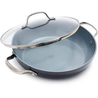 GreenPan Valencia Pro Harteloxierte Gesunde Keramik Antihaft 28 cm Bratpfanne mit Deckel, PFAS-frei, Induktion, spülmaschinenfest, Backofenfest, Grau