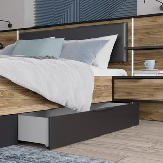 Forte JABIM 2 Kommode 120 130, Kommode mit 2 Schubladen, Modernes Sideboard, Wohnzimmerkommode, Schlafzimmerkommode, Holzwerkstoff, Schwarz/Grau, 126,4 cm breit x 20,6 cm hoch x 60 cm tief