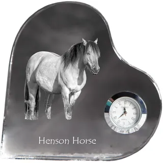 Henson-Pferd - Kristalluhr mit einem Pferdebild, Herzregal-Uhr, personalisierte Standuhr der Marke Art-Dog - Transparent