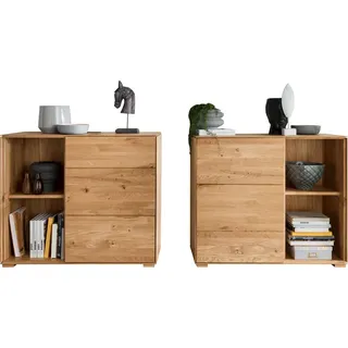 Sideboard 98cm, 2er Set, stehend oder hängend, Wildeiche massiv geölt, WYNDHAM-69 - Braun