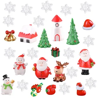 BDSHUNBF 30 Stück Weihnachten Miniatur Ornamente Mini Weihnachten kleine Figuren Puppenhaus Weihnachtsmann Schneemann Elch Tischdeko DIY Weihnachtsdeko Figuren Harz Kleine Weihnachtsfiguren