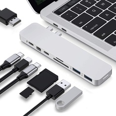 Bild HyperDrive USB C Hub 8-in-2 Sanho Typ C MacBook Pro Hub mit HDMI-Mini-Diaplay-Anschluss Thunderbolt 3 USB-C 3.1 Stromversorgung SD/MicroSD-Kartenleser für MacBook Pro & Air 13 "15" Silber