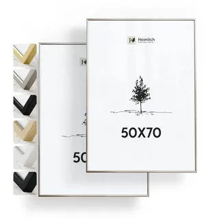 Heimlich® - Bilderrahmen - 50x70 cm, Aluminiummetall, Silber, 2er-Pack - Große DIY-Collage-Rahmen Collage-Rahmen mit Folienabdeckung – Nur zur Wandmontage