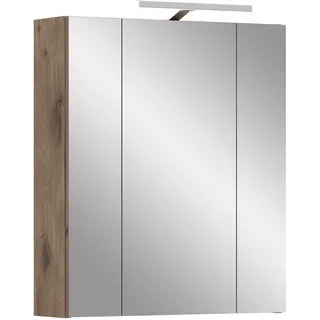 xonox.home – Spiegelschrank Ice 60x70x18 cm inkl. Beleuchtung in Korpus Nox Oak Nachbildung und Front schwarz matt – Spiegelschrank mit Licht in Holzoptik – markant & edel