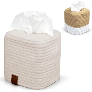 Kosmetiktücherbox quadratisch Baumwolle Polyester Cream 14x14x15 cm
