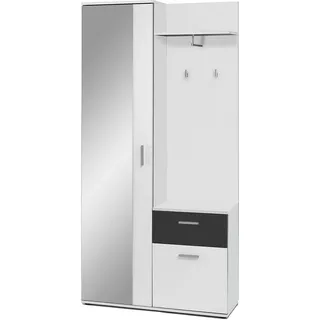 byLIVING Kompakt-Garderobe Jakob/Korpus in Weiß/Schubladen-Front in Schwarz/Garderobe mit großer Spiegeltür/Fest montiertes Set/Kommode/Schuh-Schrank/B 97, H 195, T 30 cm