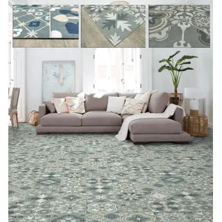 Tadi & Imperio1979 Vinyl-Teppich, hydraulisch, grün, mit Blau, Gold und Silber, für Flur für Wohnzimmer, Küche, Schlafzimmer, Teppich, Vinyl, hydraulisch