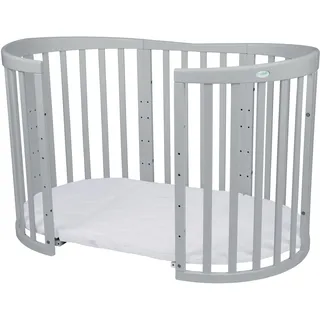 Waldin Babybett OWAL Kinderbett 7in1 mit Matratze, mitwachsendes Kinder-Bett,Ohne Stoffset,Holz grau - Grau