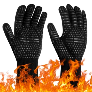 Flintronic Grillhandschuhe Hitzebeständig mit 800°C, Feuerfeste Handschuhe, Backhandschuhe, Kochhandschuhe, Ofenhandschuhe, für Backen, Küche & Grillen - Schwarz