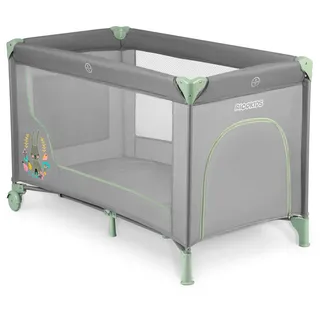 Ricokids RK-240 Reisebett + Matratze und Tragetasche, 125 x 65 x 78 cm, grau-mintgrün
