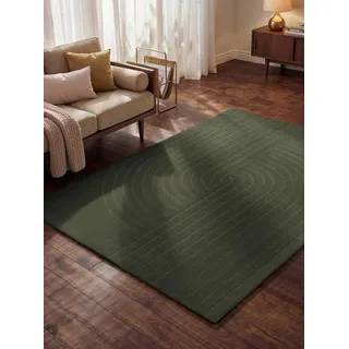 vikosa Arcura - Handgetufteter Wollteppich, Natur Wohnzimmerteppich, Hoch-Tief-Effekt, moderner 3D-Effekt, weich mit geometrischen lineare Design für Wohnzimmer, Schlafzimmer - Grün, 80x150cm