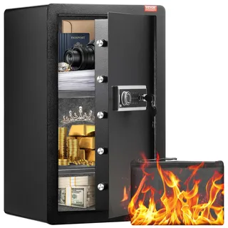 Vevor Safe Tresor mit feuerfester Geldtasche, Einzeltür-Safe 113 L, 2 Trennwände, digitaler Möbeltresor mit Schlüssel, Code und Fingerabdruck, Wertsachenbox für Geld und Schmuck, Geldtresor Schwarz