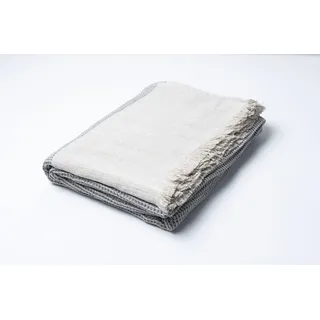 Decke mit Fransen, graue Waffel, 150x200 - Grau, Rot