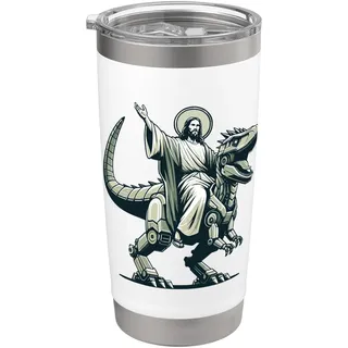 Jesus reitet Roboter T-Rex Dinosaurier Meme Sci-Fi Believers Doppelwandiger Edelstahl-Thermobecher
