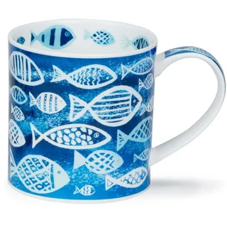 Dunoon Orkney Blue Shoal Blue Tasse, 0,35 l, feines Knochenporzellan, Fisch-Design