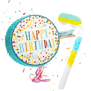 Relaxdays Piñata Geburtstag DxT: 40x9 cm Mehrfarbig