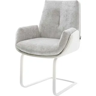 DeLife Freischwinger Clea-Flex Materialmix Echtleder Weiß-Silbergrau Freischwinger flach Weiß