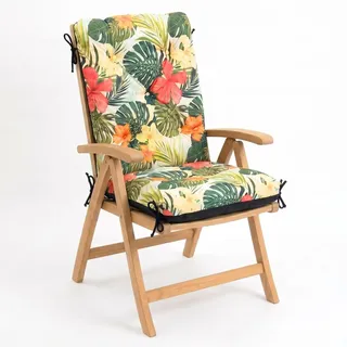 4L Textil Gartenstuhlauflage Niedriglehner Hochlehner (50x70x50 cm, Blumen Grün) - Grün