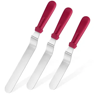 U-Taste Winkelpalette 3er Set, Tortenmesser, 18/0 Edelstahl, Rot | 15/20/25cm Klinge, Kuchenmesser mit Streichmesser für Tortendekoration Frosting