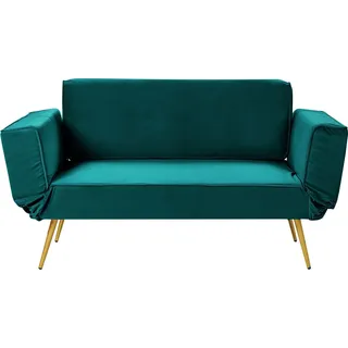 BELIANI Schlafsofa Smaragdgrün aus Samt 2-Sitzer Verstellbare Armlehnen Goldene Beine für Wohnzimmer Gästezimmer Gästebett - Grün, Gold