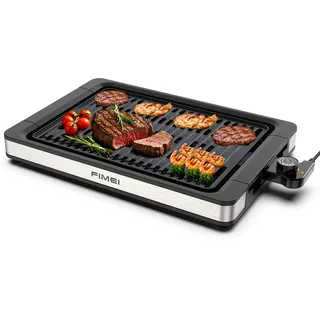 FIMEI Tischgrill Elektrisch 1800W, Elektrogrill Antihaftbeschichtete Grillplatte, Temperatureinstellung, Elektrischer Tischgrill für Balkon Drinnen & Draußen, Platte+Abtropfschale Spülmaschinenfest
