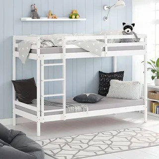 Homestyle4u Etagenbett 90/200 cm Weiß , Holz , Babymöbel & Kindermöbel, Kinderzimmer & Jugendzimmer, Stockbetten