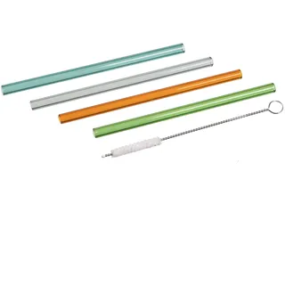 Ritzenhoff & Breker Ritzenhoff 1370536 Glastrinkhalme Set - Serie Allround Nr. 2 - Vier bunte Trinkhalme aus Glas, Grau, Bernstein, Grün, Blaugrün