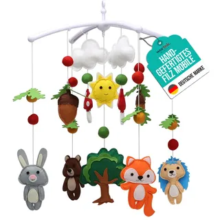 wortek Mobile Baby Mobile Babybett Mobile Wickeltisch - mit Waldtieren aus Filz - Baby Mobile für Bett Baby Windspiel zum Aufhängen - Babymobile Bettglocke Babyzimmer Deko Junge und Mädchen