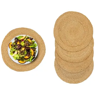 Jute Tischset Rund 38 cm – Platzmatte Platzset Platzdeckchen Platzdecke – Natur Uni – Handgefertigte Tischdeko Untersetzer Platzmatten für Esstisch Boho Stil (6)