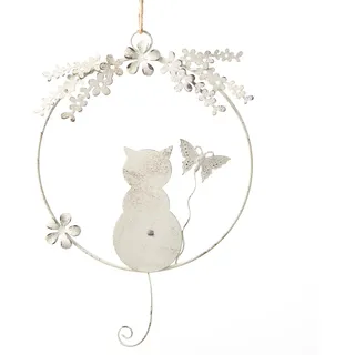 Dekokranz Katze: Türkranz Katzenfigur, Deko Metallkranz, Katzen Figur Anhänger Tür, Wand & Fenster, Metallanhänger Innen, Geschenke für Katzenliebhaber, Wanddeko, Katzenskulptur Creme Beige, Ø 20 cm