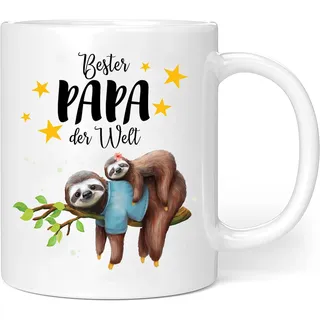 Bester Papa der Welt Faultier Tasse aus Keramik | Personalisiertes Geschenk für Papa zum Geburtstag, Weihnachten, Vatertag(350ml)