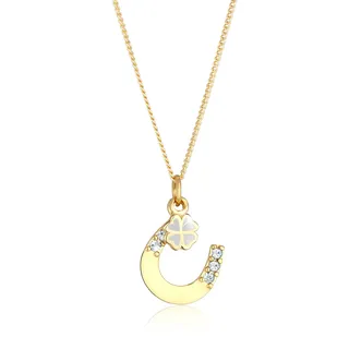 Silberkette ELLI "Halskette Hufeisen Kleeblatt 925 Silber, mit Kristallen von Swarovski" Gr. 45, gold, Halsketten, Damen, 45, Silber 925 (Sterlingsilber), Silberkette