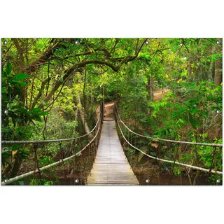Wallario Outdoor-Poster für Garten oder Balkon, Motiv Hängebrücke im Urwald grüner Dschungel, in ca. 100 x 150 cm - Schwarz