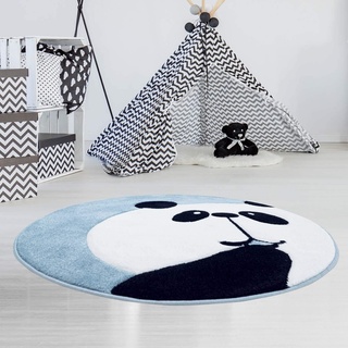 Carpet City Kinderteppich Bueno Panda-Bär, in blau mit Konturenschnitt, Glanzgarn für Kinderzimmer; Größe: 120x120 cm rund, bueno-1389-blue-120x120rund