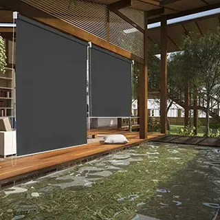 karpal Aussenrollo Screen Rollo Senkrechtmarkise Balkonrollo Sichtschutz Rollo Beschattung 140 x 140 cm Anthrazit¡­ - Schwarz
