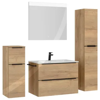 Nobilia Badezimmer , Schwarz, Eichefarben , Metall , 5-teilig , 5 Fächer , 3,2 Schubladen , F , 141 cm , Goldenes M, Made in Germany , Griffeauswahl, hängend, Zusatzausstattung erhältlich, Typenvielfalt , Badezimmer, Badmöbelsets & Badmöbelserien, Badmöbel-Sets