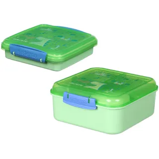 Sistema Expressions Kids Bento Brotdose Set | Bento Cube (1,25L) & Sandwich Box (450ml) | Dinosaur Cucumber