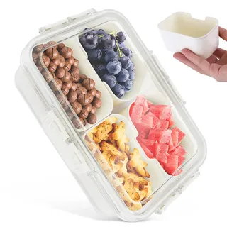 Snackbox mit Fächern Snackteller Snackschale mit Deckel Snack Aufbewahrungsbox Rechteckig Organizer Schalen Platte für Veggie Früchte Gewürze Süßigkeiten Nüsse Keks Snacks Desserts Vorspeisentablett