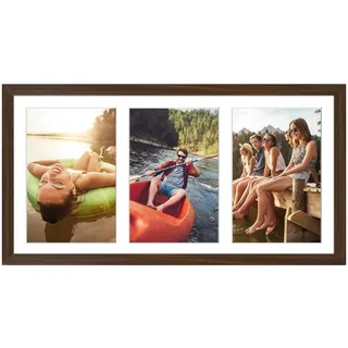 Americanflat 20x41 cm Bilderrahmen Collage - Zeigen Sie drei 13x18 cm Fotos an Ihrer Wand an - Bilderrahmen für Mehrere Bilder der Familie - Verbundholz mit Bruchsicherem Glas - Walnuss