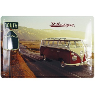 BRISA VW Collection - Volkswagen Retro-Blech-Schild-Vintage-Dekoration Geschenk-Idee aus Metall im T1 Bus Design (Highway 1/Bunt)