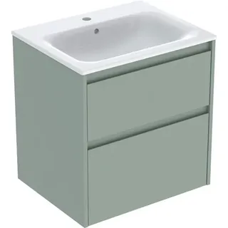 Geberit Renova Plan Set Möbelwaschtisch schmaler Rand, mit Unterschrank, 2 Schubladen, 60x62,1x48cm, 504.039.IK.1, Farbe: Waschtisch: weiß, Front/Korpus: salbeigrün/lackiert seidenmatt