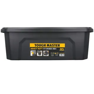 Aufbewahrungsbox, 30 Liter, robuste Kunststoffverstärkte Konstruktion, sicheres und stapelbares Design, wasserdicht, staubdicht, Box Truhenriegel, TOUGH MASTER